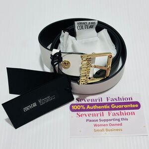 Versace Jeans Couture Belt Women 95/ 38/ M White Genuine Leather Gold Buckle NWT